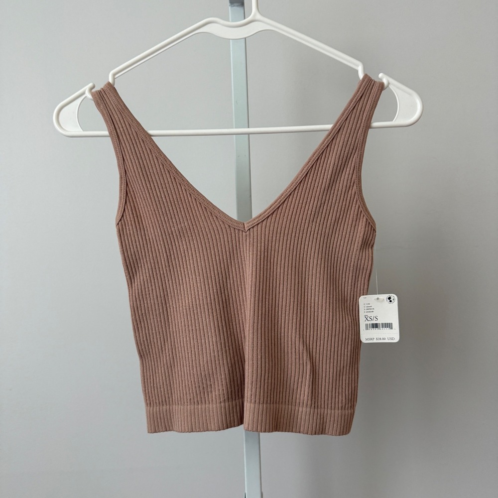 Free People Ribbed Boho Clean Minimalist Cropped Cami Tank XS/S Almond